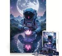 Astronaut Lotus Flower by Pond Adults 1000 Pieces Puzzle Cognitive Skill Mind Soothing Fun Solid Lock (50X75CM)