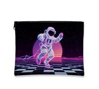 Astronaut Makeup Bag, Retro Neon Outer Space Cosmetic Travel Bags for Women, Portable Small Canvas Zipper Pouch, Space Themed Gift Skincare Toiletry Bag Organizer, Neon, 7x9 Inch, Astronaut