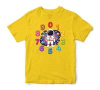 Astronaut Maths Day T Shirt for Kids - Bright Numbers Day Tee for Son or Daughter - Boys Girls Outer Space Galaxy Design - Astronomy Theme Learning, 5-6 Years, Yellow
