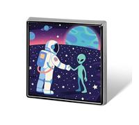 Astronaut Meets Alien Lapel Pin Fashion Brooch Pin Cute Button Badges Square Button for Hat Shirt Clothing Bags Decoration