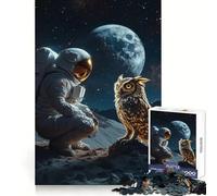 Astronaut Meets Cosmic Owl for Adults 1000 Piece Jigsaw Puzzle Logic Ability Quiet Enjoyment Secure Join Great Gift (50X75CM)
