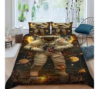 Astronaut Moon Bedding Set Digital Printe Stellar Themes Duvet Cover Set 3 Pieces Chic Breathable Quilt Cover Universal for All Seasons with Pillowcase King（220x240cm）
