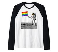 Astronaut Moon Landing Gay Pride Flag Funny Retro History Raglan Baseball Tee