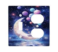 Astronaut Moon Light Switch Cover Plates/Outlet Covers, Cosmic Blue Space Design for Kids' Rooms, Thermoplastic Wall Plates, Standard Size Toggle Duplex