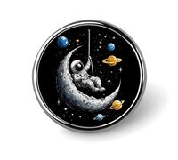 Astronaut Moon Swing Planets Spacees Galaxy Round Button Pins Lapel Pin Brooch Badge Clothing Hats Decor for Women Men Gifts