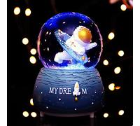 Astronaut Music Box Musical Snow Globe Crystal Ball illuminated Musical Artware Melody Ornament Christmas Music Box Birthday Xmas New Year Gift Present Desktop Ornament