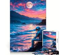 Astronaut on A Beach at Sunset 1000 Pieces Jigsaws Adults Puzzles Cognitive Memory Serene Escape Exact Cut Art Xmas Gift (38X26CM)