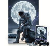 Astronaut on A Rock with Moon Jigsaw Puzzles for Adults 1000 Piece Reasoning Practice Leisure Activity Premium Edges Warm Xmas Gift (38X52CM)