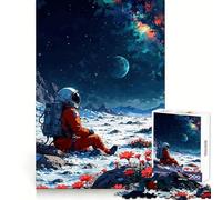 Astronaut on Alien Planet with Flowers Adults Puzzles 1000 Piece Jigsaws Mind Challenge Quiet Enjoyment Accurate Cut Unique Gift (38X26CM)