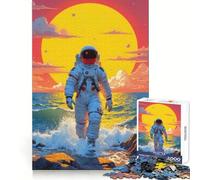 Astronaut on Beach 1000 Piece Jigsaws for Teenagers Thinking Skill Stress Free Fun Neat Edges Cozy Xmas Gift (38X52CM)