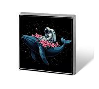 Astronaut on Blue Whale Back Pink Flowers in Space Unisex Brooches & Pins Square Lightweight Lapel Badge Jewelry for Clothing Shawl Hat