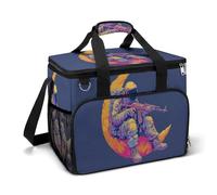 Astronaut on Crescent Moon Camping Cooler Bags Insulated Beach Cooler Portable Leak Proof Camping Cooler with Shoulder Strap