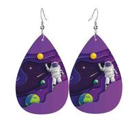 Astronaut on Mission in Outer Space Earrings for Women, Leather Earrings Teardrop for Women Trendy, Tear Drop Earrings Jewelry