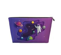 Astronaut on Mission in Outer Space Makeup Bag, Cosmetic Bags Travel Toiletry Bag Make Up Bag for Women, Leather Makeup Bag Organizer, Cute Makeup Pouch Gold