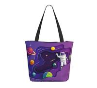 Astronaut on Mission in Outer Space Tote Bag for Women - Lightweight Reusable Canvas Tote Bag with Zipper,Hand Strap Cotton Tote Bags Bulk for Grocery Bags,Shopping Bags
