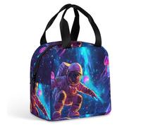 Astronaut on Skateboard Jellyfish Printed Lunch Bag with Handle Insulated Portable Tote Handbag Meal Lunchbox