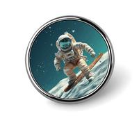 Astronaut on skis Circular Badges Lapel Pin Brooch Pin Art with Lily Flowers Birds Watercolor Brooch Gifts for Women Men Souvenir