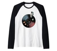Astronaut On Space Vinyl Record Galaxy Planets Raglan Baseball Tee