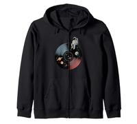 Astronaut On Space Vinyl Record Galaxy Planets Zip Hoodie