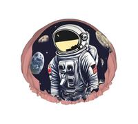 Astronaut on The Moon 1 Print Double Layer Waterproof Shower Cap Women Men Reusable Bath Hair Caps Elastic Band