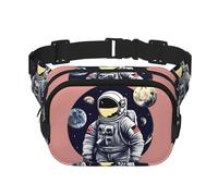 Astronaut on The Moon 1 Print Square Double Layer functionality Waist Bag Unisex Crossbody Pack Travel Workout, Black, One Size