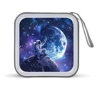 Astronaut On The Moon CD Case Holder Portable 40 Capacity DVD Wallet Storage Organizer for Car Travel