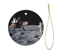 Astronaut On The Moon Christmas Ceramic Circular Pendant Is An Excellent Addition To Your Holiday Decoration