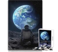 Astronaut on The Moon Gazing at Earth 1000 Jigsaw Puzzle Cognitive Development Fun Game Special Thoughtful Celebration Present Size 38x26cm