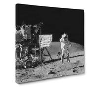 Astronaut on the Moon Modern Canvas Wall Art Print Ready to Hang, Framed Picture for Living Room Bedroom Home Office Décor, 20x20 Inch (50x50 cm)