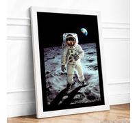 Astronaut on the Moon Modern Framed Wall Art Print A3 (42×29.7cm) White, Wall Decor for Living Room, Bedroom, Office & Home, Ready to Hang, Art Gift