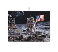 Astronaut on The Moon Print Dish Drying Mat 18 x 24 Inch, Reversible Absorbent Dish Drainer for Kitchen Counter Microfiber Super, Large Size Dish Drying Pad Reusable Washable
