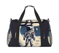 Astronaut on The Moon Print Everyday Use Travel Duffle Bag Large Capacity Travel Bag Stylish Functional Bag, Black, One Size