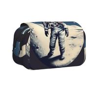 Astronaut on The Moon print Makeup Cosmetic Bag Stationary Kawaii Pencil Box Pouch Gadget Organizer Bag with Zipper