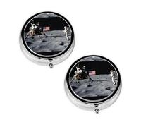 Astronaut On The Moon Print Pill Box 3 Compartment Medicine Pill Case,Portable for Pocket Or Purse Pill Organizer Decorative Metal Medicine Vitamin Organizer Unique Gift