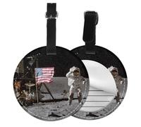 Astronaut On The Moon Print Round Luggage Tag 10 Cm, Pu Leather Suitcase Label, Luggage Tags for Cruise Ships Suitcase Tags Beach Malibu Print Privacy Cover Id Label