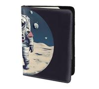 Astronaut On The Moon Print Stylish Men Women 5.5 Inch Passport Travel Document Wallet For Secure Storag, Black, One Size