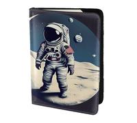 Astronaut on The Moon print Travel Wallet Passport Holder Case for Family Leather Passport Cover for Men Women, Black, One Size