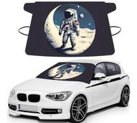 Astronaut On The Moon Print Windshield Protector For Cars, Waterproof Frost Vehicle Cover 175Ã-108 Cm Includes Straps