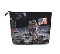 Astronaut on The Moon Printed Make up Bag Linen Toiletry Bag Personalized Travel Makeup Cosmetic Bag for Women Mom