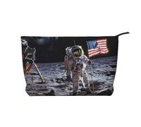 Astronaut on The Moon Printed Makeup Bag Corduroy Travel Cosmetic Bags Cosmetic Case Toiletry Bag Organizer for Women Mom Girls