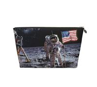 Astronaut on The Moon Printed Travel Cosmetic Bags with Gold Zipper Makeup Organizer Cosmetic Case Toiletry Bag for Women Mom Girls
