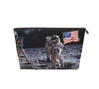 Astronaut on The Moon Printed Travel Cosmetic Bags with Gold Zipper Makeup Organizer Cosmetic Case Toiletry Bag for Women Mom Girls