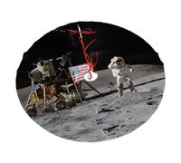 Astronaut On The Moon Printing Christmas Tree Skirt With 3 Red Rope Ties For Merry Christmas Party Halloween Trees Decoration