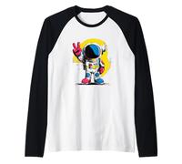Astronaut Peace Sign Retro Pop Space Graphic Suit Colorful Raglan Baseball Tee