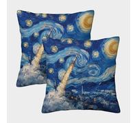 Astronaut Pillowcase 2-piece Set Cushion Cover Universe Fantastic Effect Peculiar Personality Unique Modern Chinoiserie Decorative Concealed Zipper Full of Elasticity Square Throw Pillow Case 45x45cm