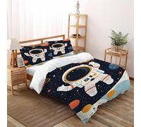 Astronaut Planet Bedding Set 3D Digital Printing Starry Sky Theme Duvet Cover Set Pillowcase Microfiber Universal for All Seasons Double（200x200cm）