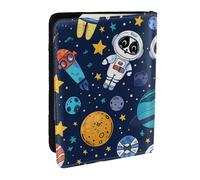 Astronaut Planet Printed Passport Holder,Travel Pu Leather Passport Cover Case Organiser for Men Women,6.5 Inch