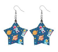 Astronaut Planets Round Wooden Earrings Boho Drop Pendant Fashion Gifts for Women