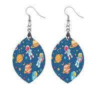 Astronaut Planets Round Wooden Earrings Boho Drop Pendant Fashion Gifts for Women