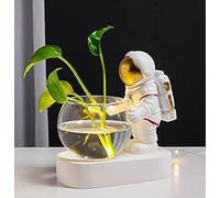 Astronaut Planter, Spaceman Glass Vase，Astronaut Resin Hydroponics Flower Vases，Led Light Nordic Modern Succulent Flower Pot Creative Decor White for Home Office Table